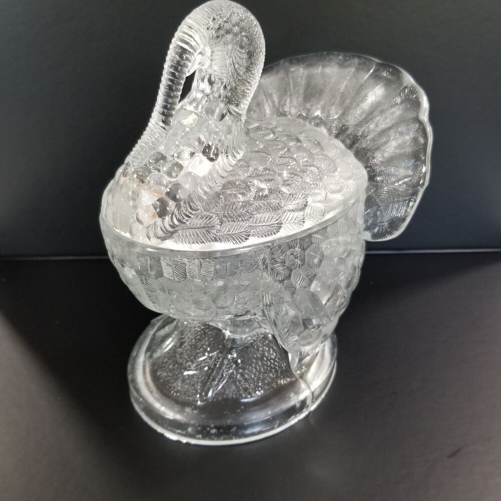 L.E. Smith Clear Glass Turkey Candy Dish – Vintage Mid‑Century